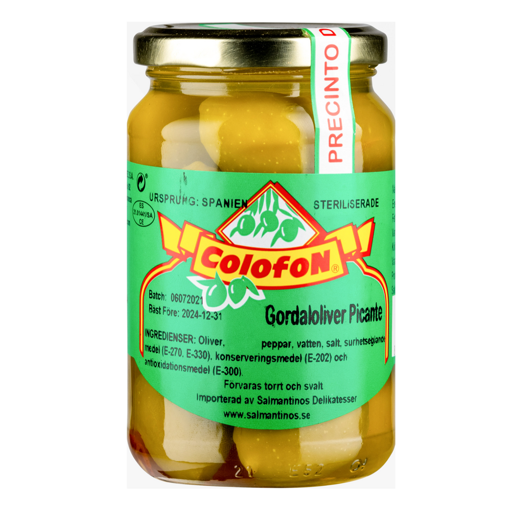 Colofon - Gordaloliver med kärna, Picante